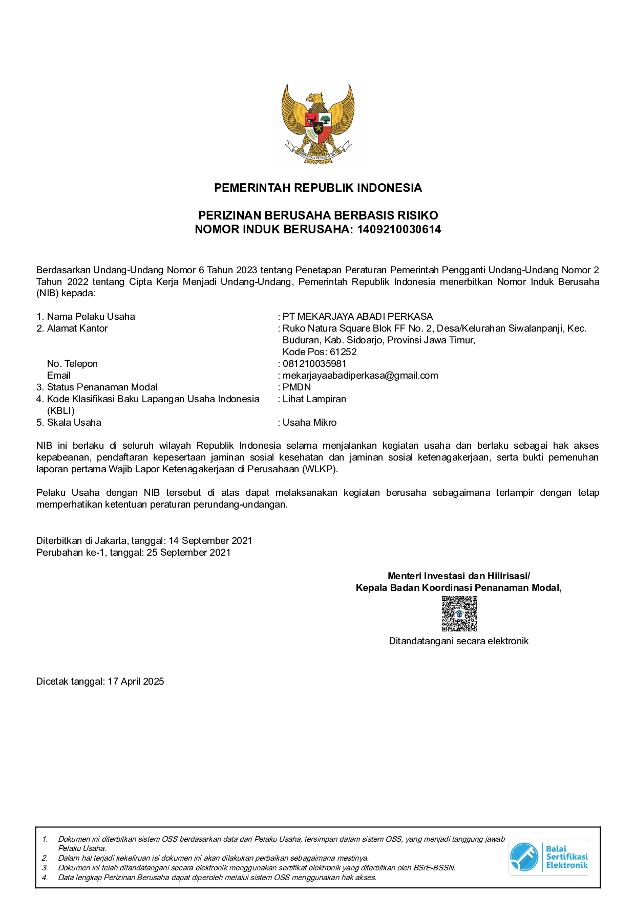 Surat Izin Legalitas Mitrakonsultan