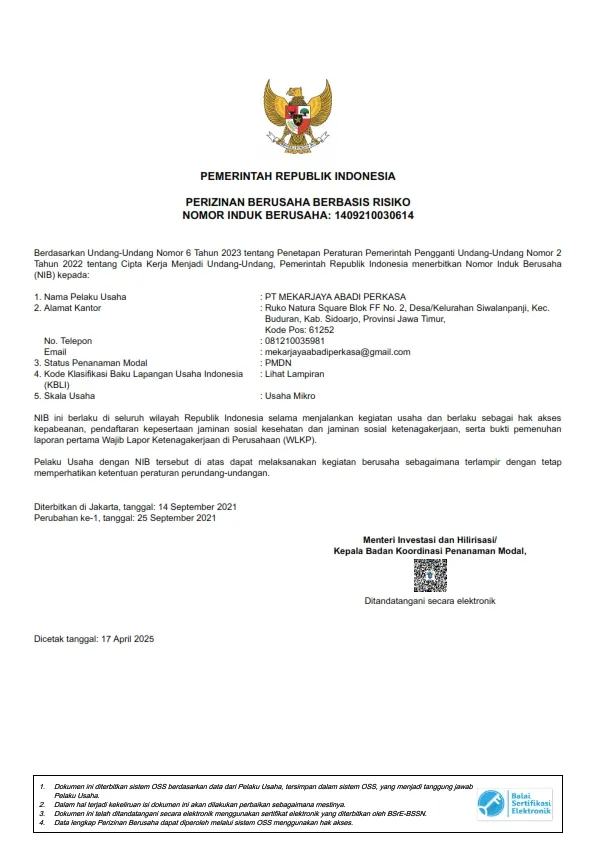 OSS RBA Certificate MITRA KONSULTAN